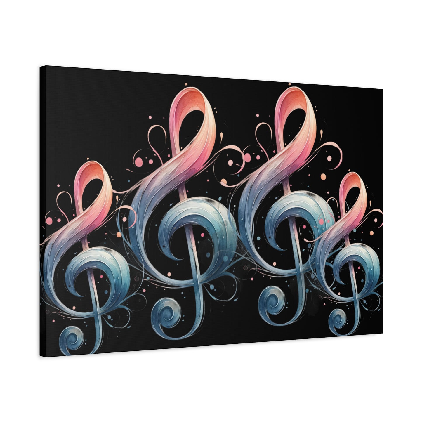 Musical Treble Clef Canvas Wall Art — Pastel Ribbon Notes on Black