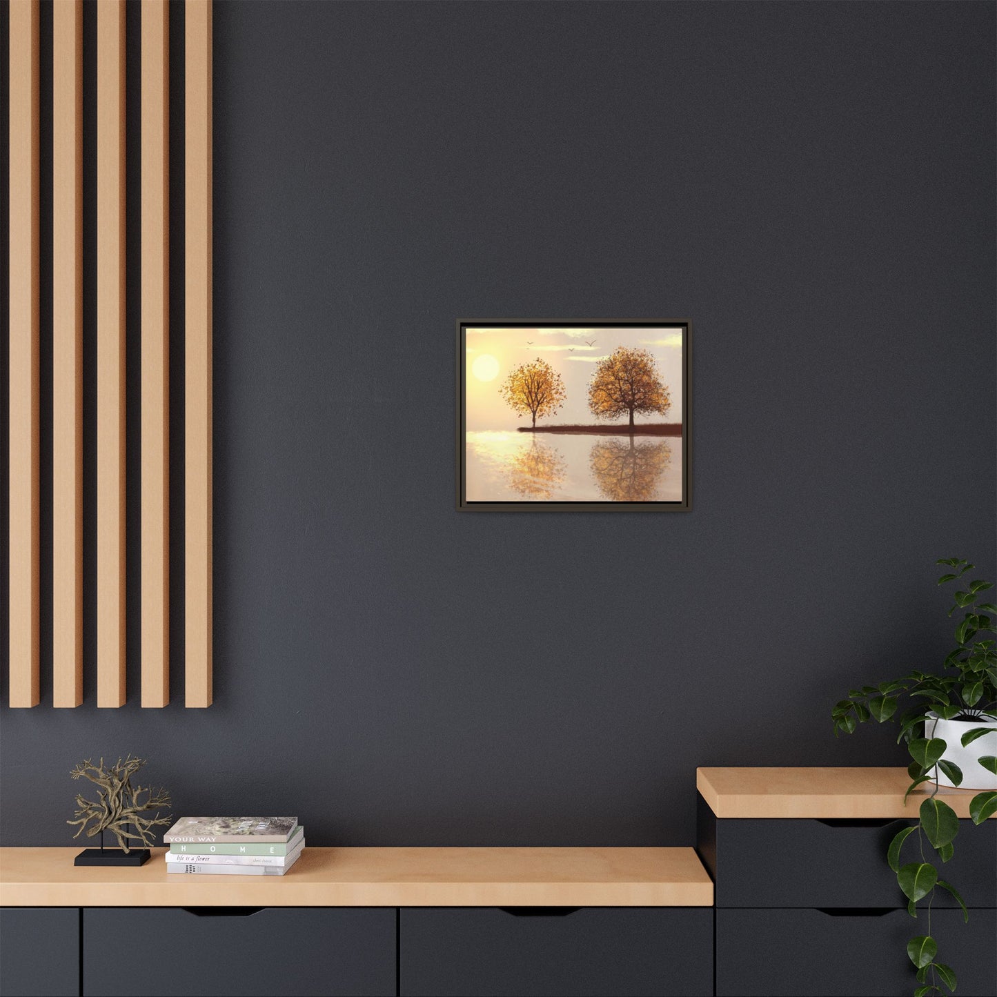 Framed Matte Canvas Wall Art — Golden Autumn Trees Reflection