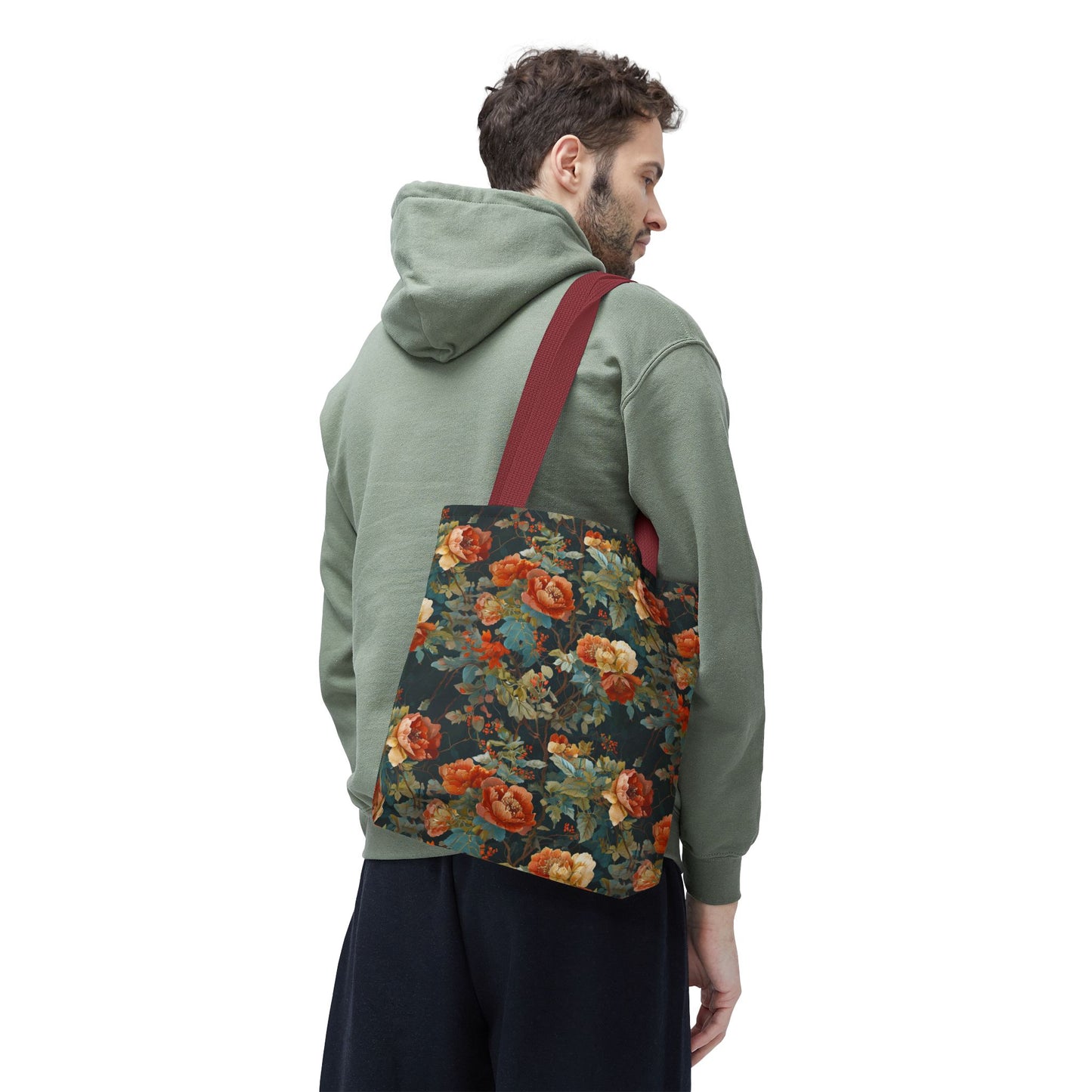 Vintage Rose Floral Tote Bag – Dark Botanical All-Over Print