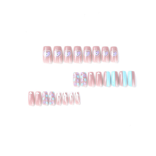 Press on armor finished white flame polka dots ins wind Press on armor gold glitter love pink blue flower nail – Image 2