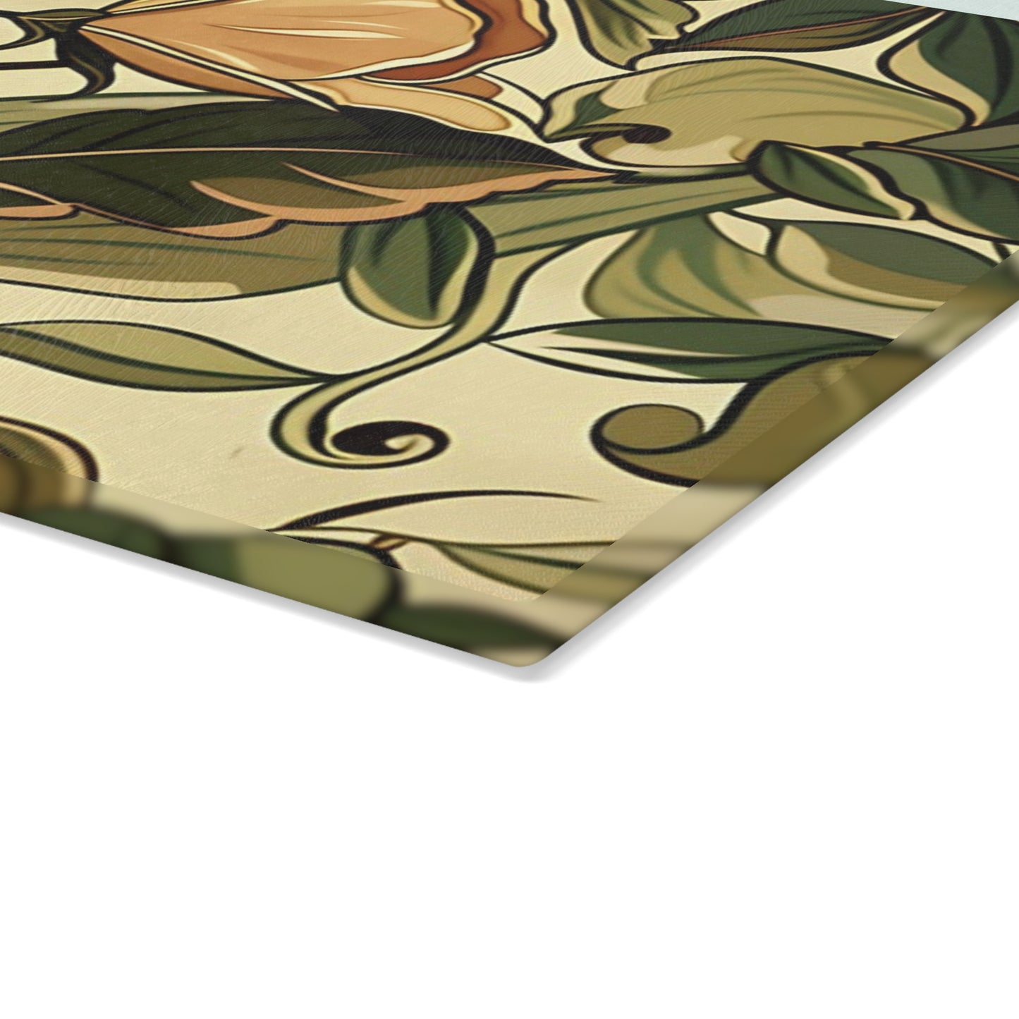 Floral Vine Glass Cutting Board — Vintage Botanical Design