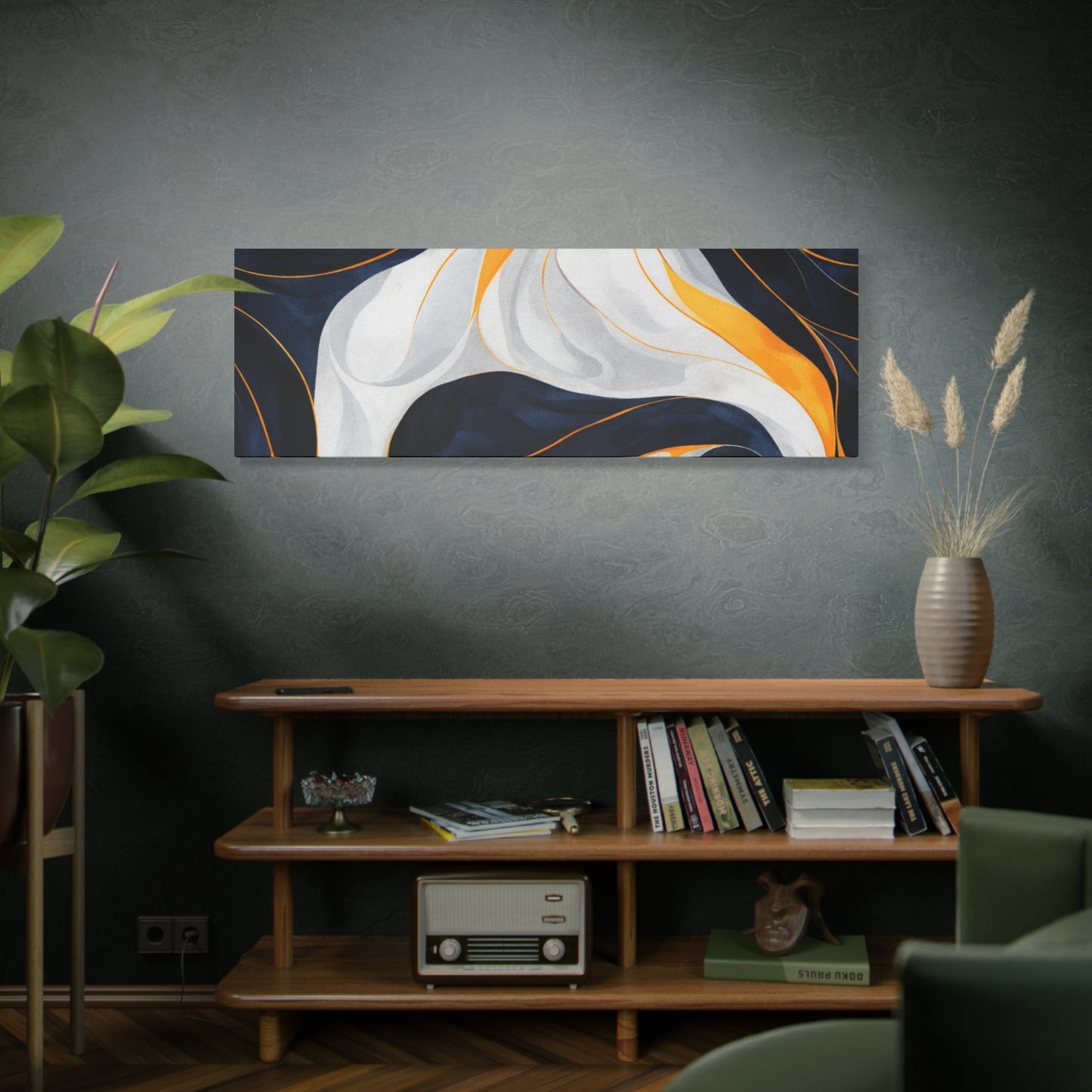 Abstract Navy & Gold Swirl Matte Canvas Wall Art