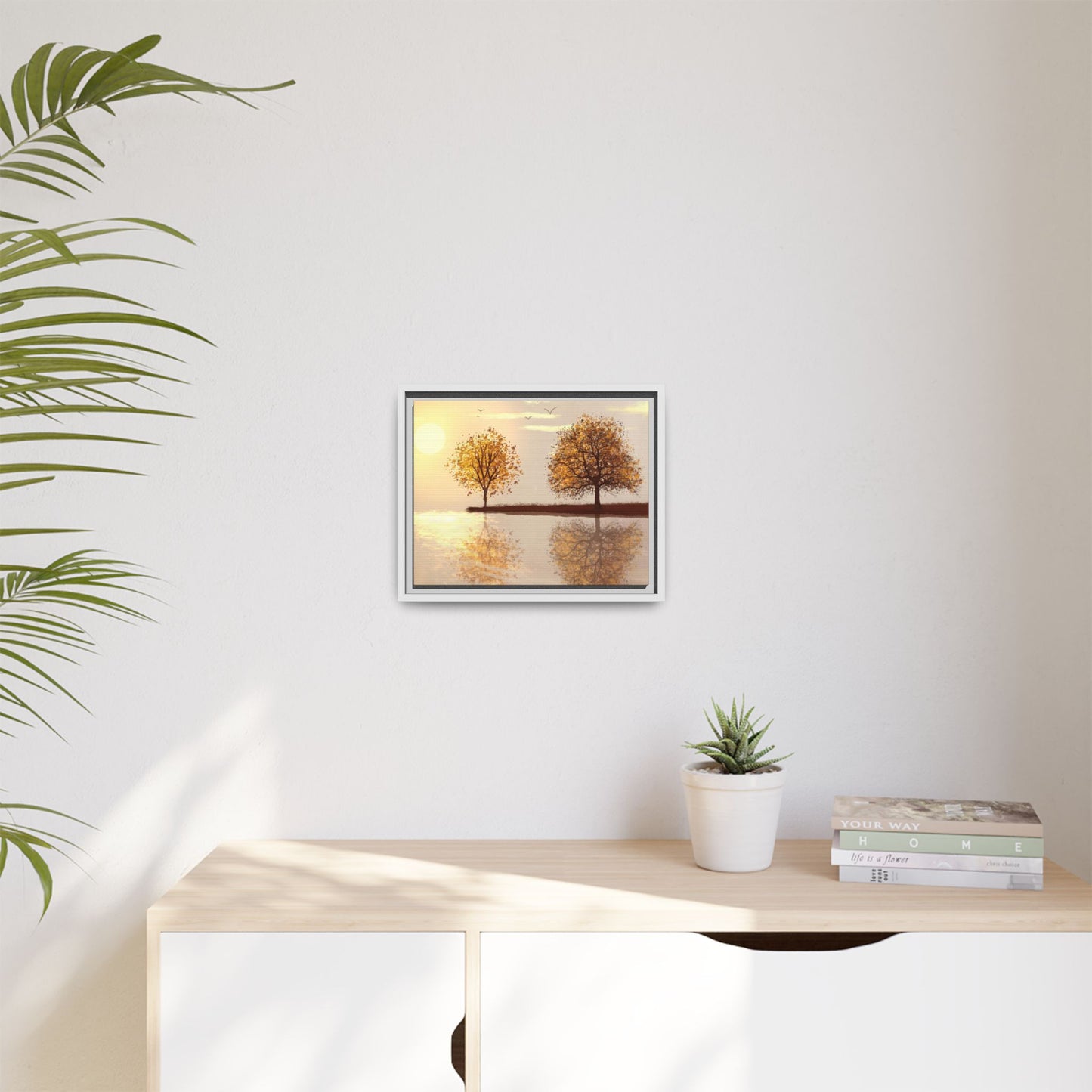Framed Matte Canvas Wall Art — Golden Autumn Trees Reflection