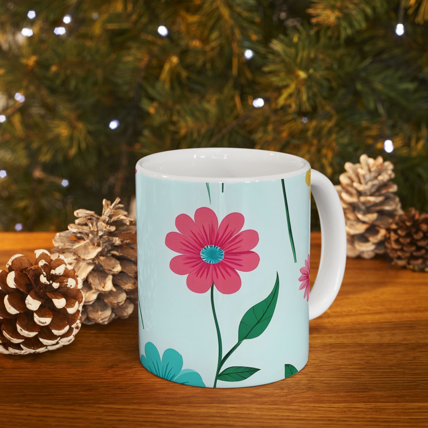 Floral Pattern Ceramic Mug — Colorful Spring Flowers 11oz & 15oz