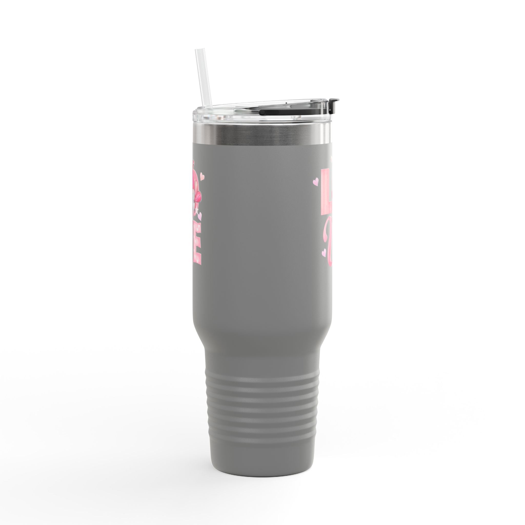 40oz Insulated Travel Mug — Pink "LOVE" Floral Design