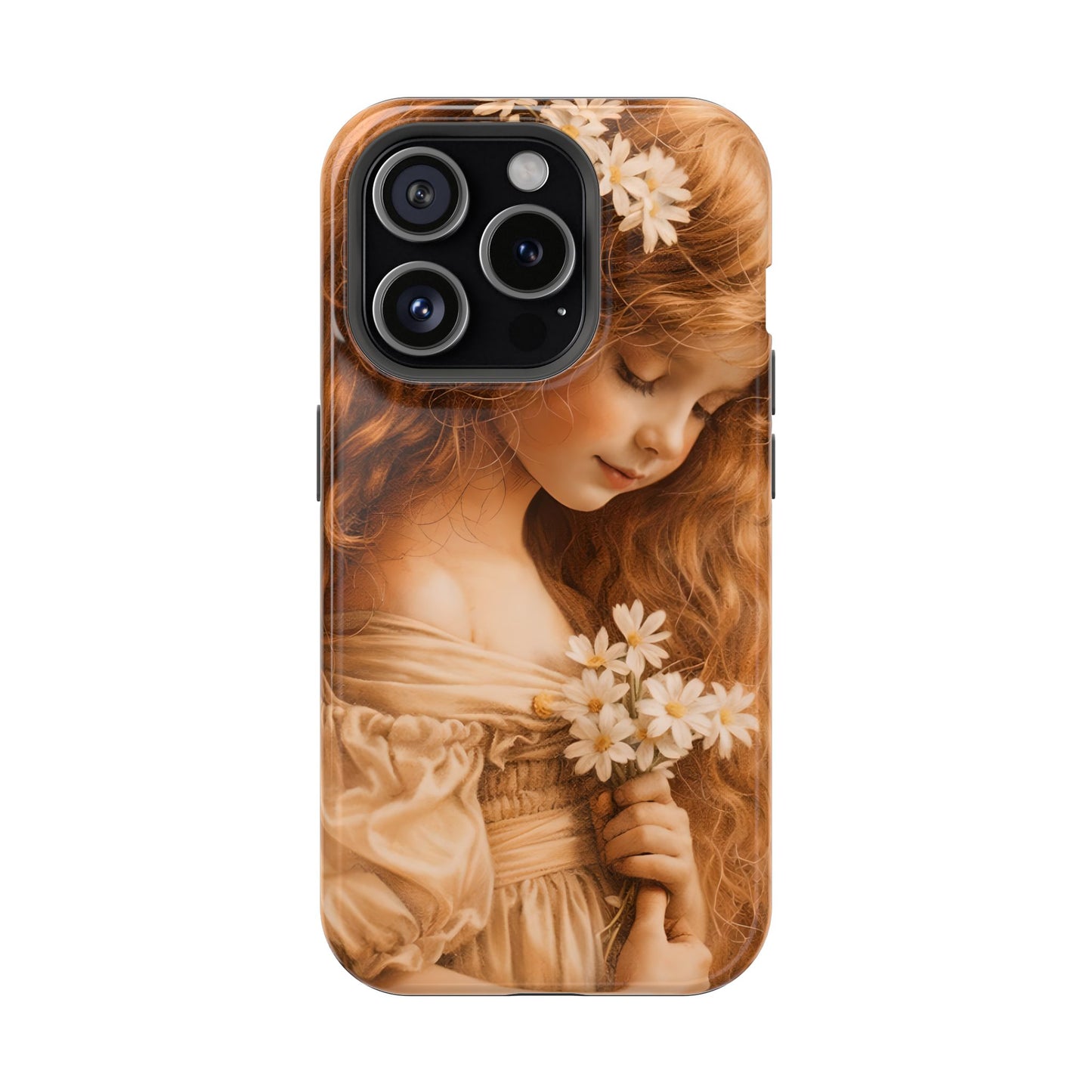 Vintage Floral Girl Magnetic Impact Phone Case — Protective iPhone Cover with Sepia Art