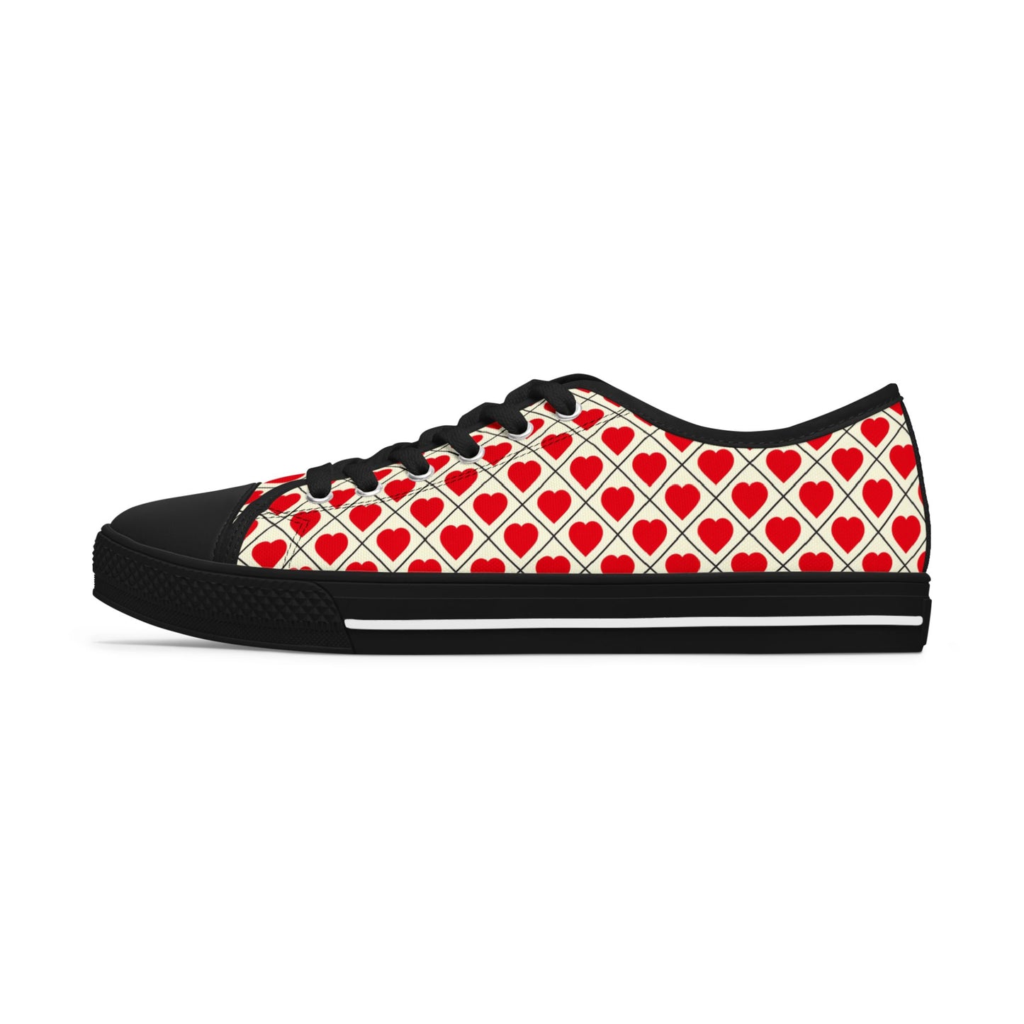 Low Top Sneakers — Red Heart Pattern Casual Women's Shoes (Valentine's Day)