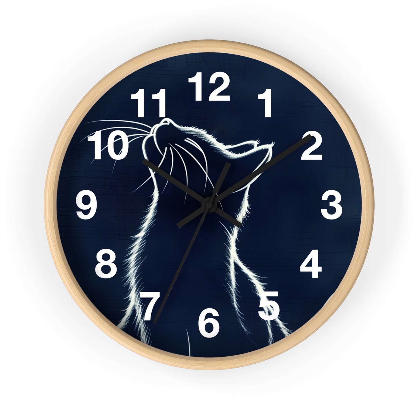 Moonlit Cat Wall Clock | Night Sky Silhouette, Minimal Numerals