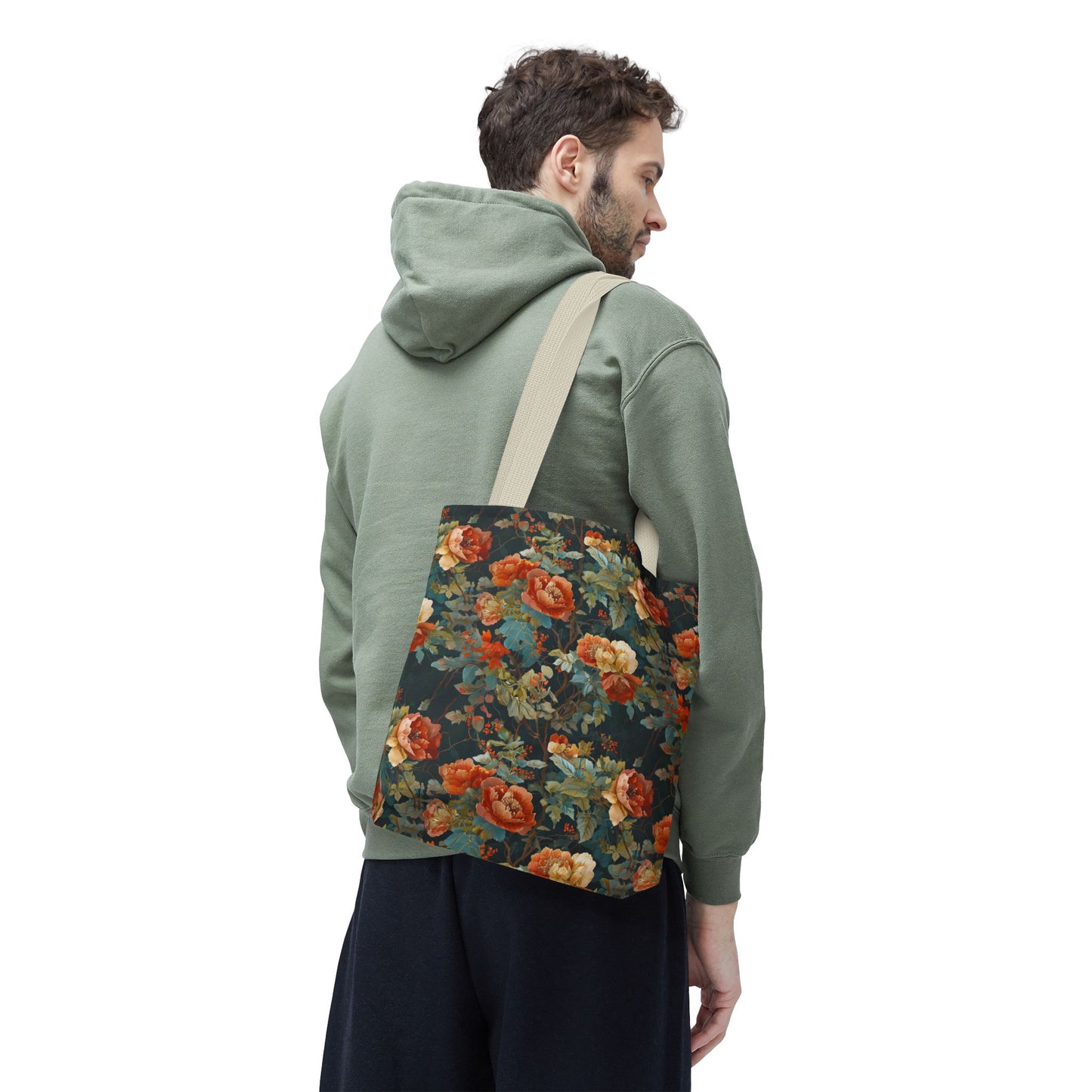 Vintage Rose Floral Tote Bag – Dark Botanical All-Over Print