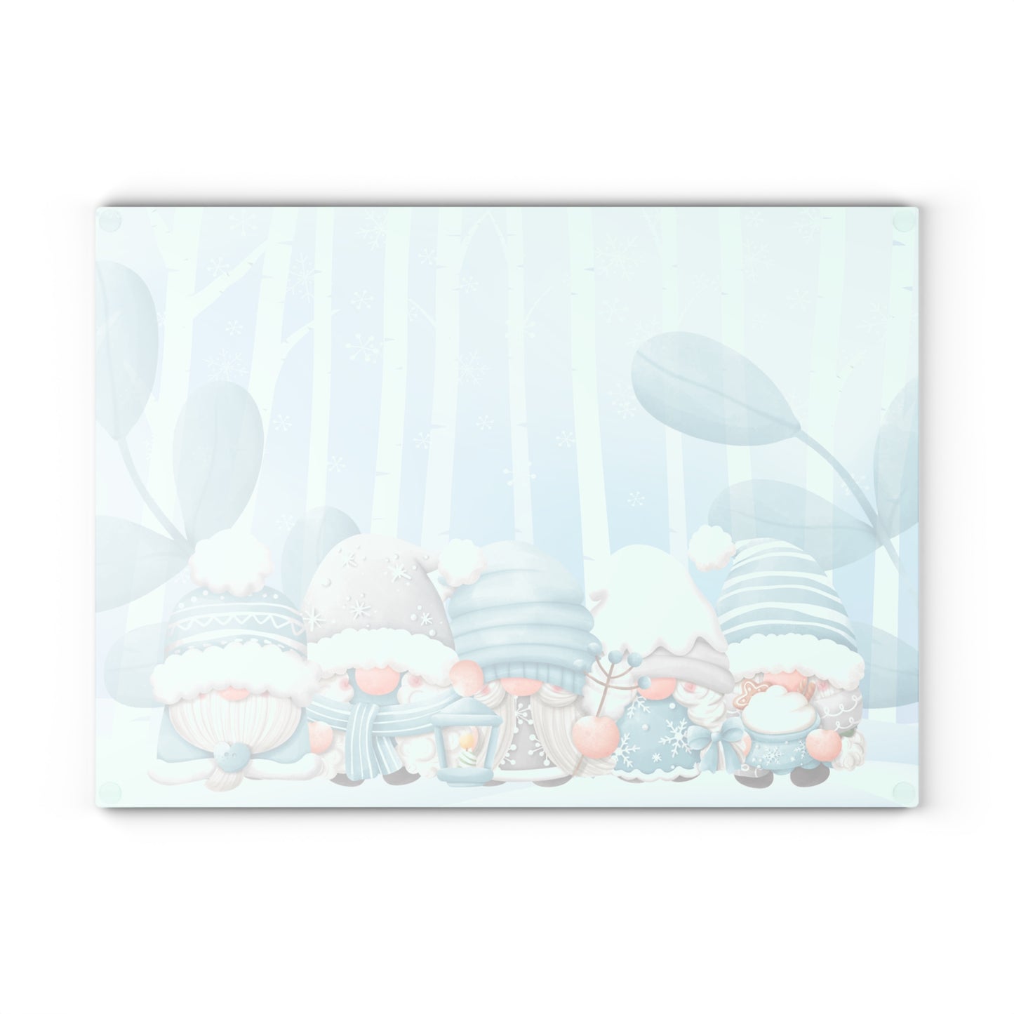 Winter Gnome Glass Cutting Board - Cute Nordic Holiday Kitchen Decor