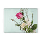 Floral Glass Cutting Board — Pink Rose on Mint Kitchen Prep Surface