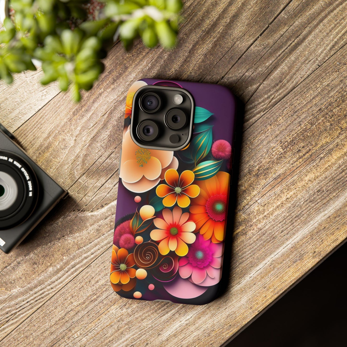 Floral Burst Tough Phone Case — Colorful Retro Flowers Protective Cover