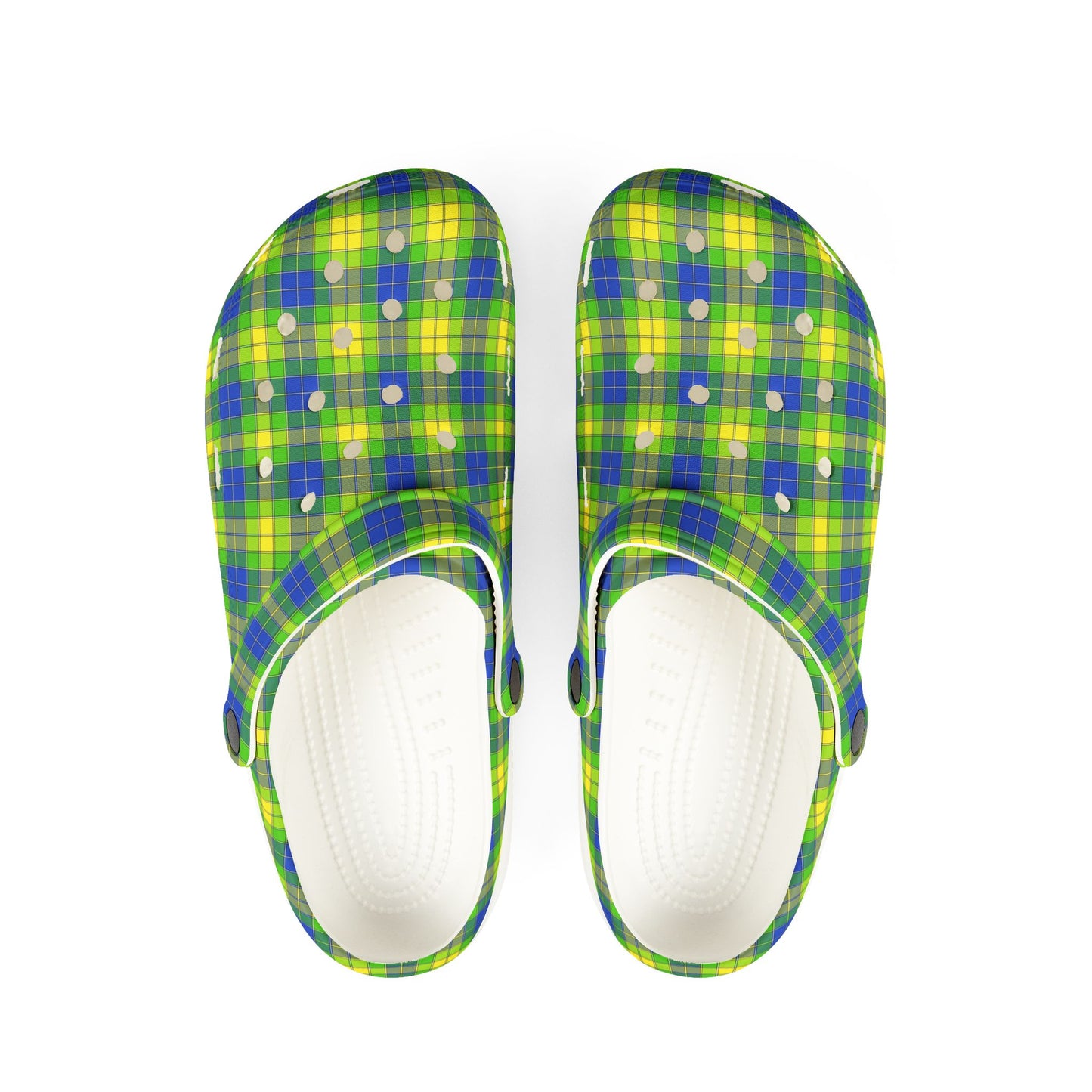 Plaid Green & Blue EVA Foam Clogs — Lightweight Garden & Beach Shoes