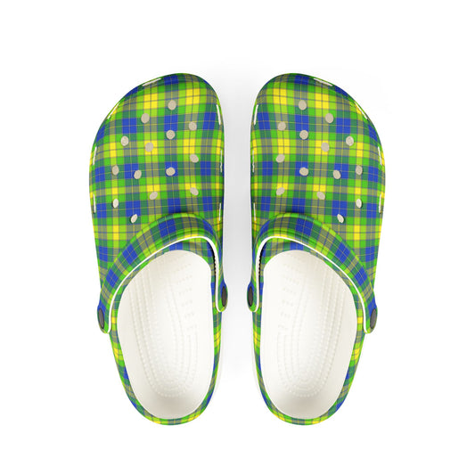 Plaid Green & Blue EVA Foam Clogs — Lightweight Garden & Beach Shoes