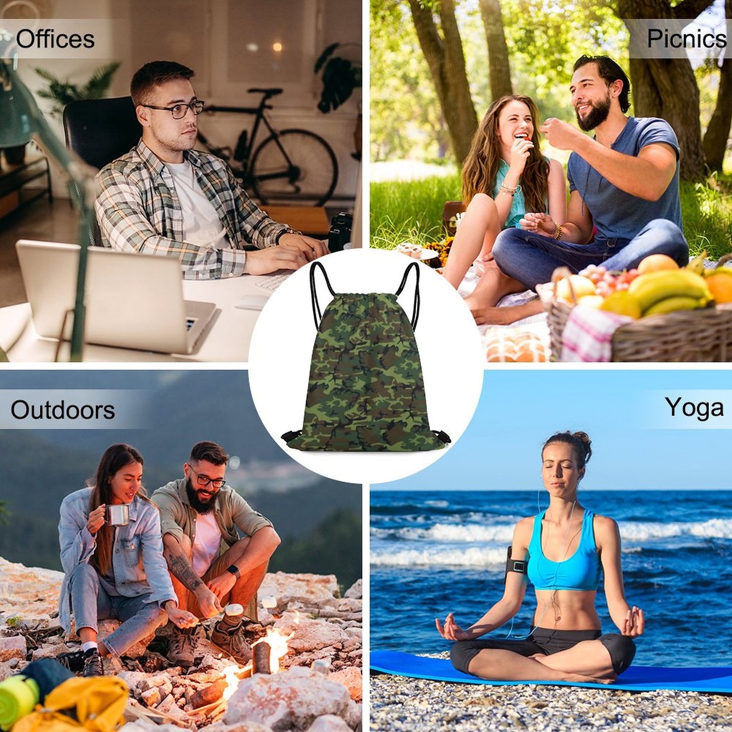 Camo Drawstring Bags with Waffle Cloth Designs