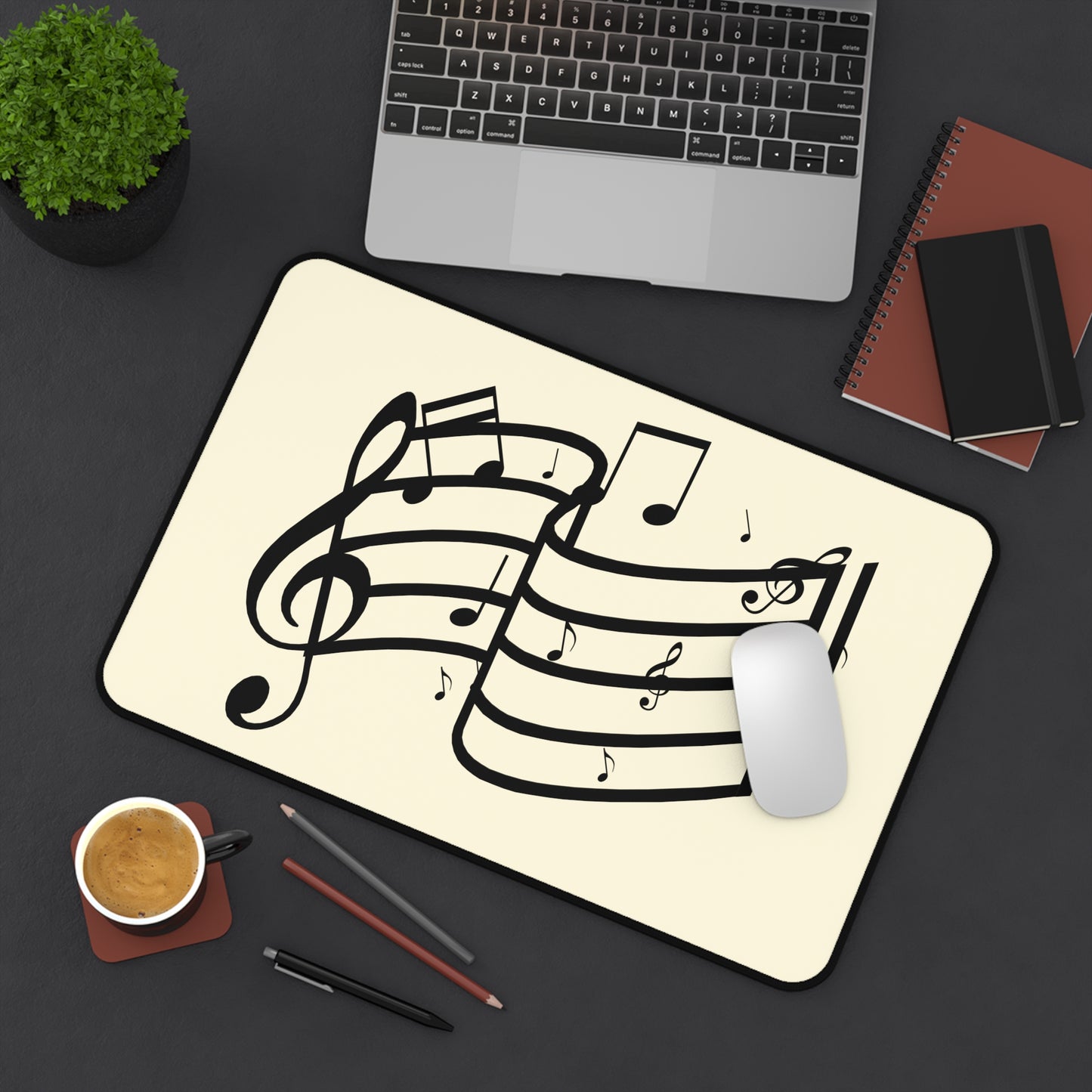 Music Notes Desk Mat – Musical Staff & Treble Clef Mouse Pad
