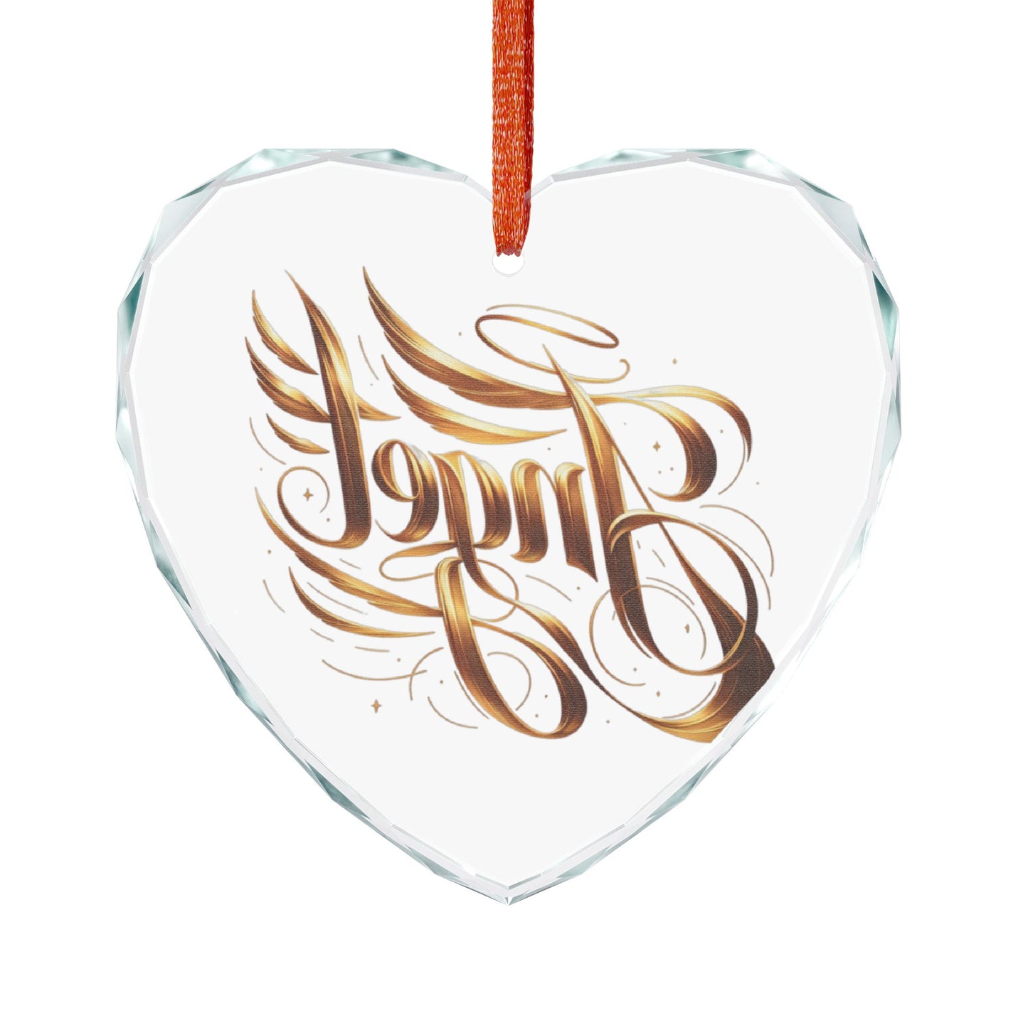 Crystal Heart Ornament — Gold 'Angel' Calligraphy Keepsake