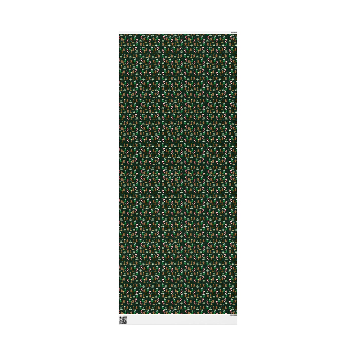 Christmas Wrapping Paper Roll — Gingerbread & Candy Cane Pattern on Dark Green