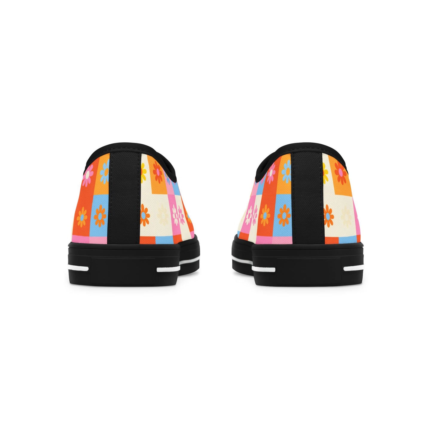 Floral Checkered Low Top Sneakers — Retro 60s-Inspired Casual Shoes