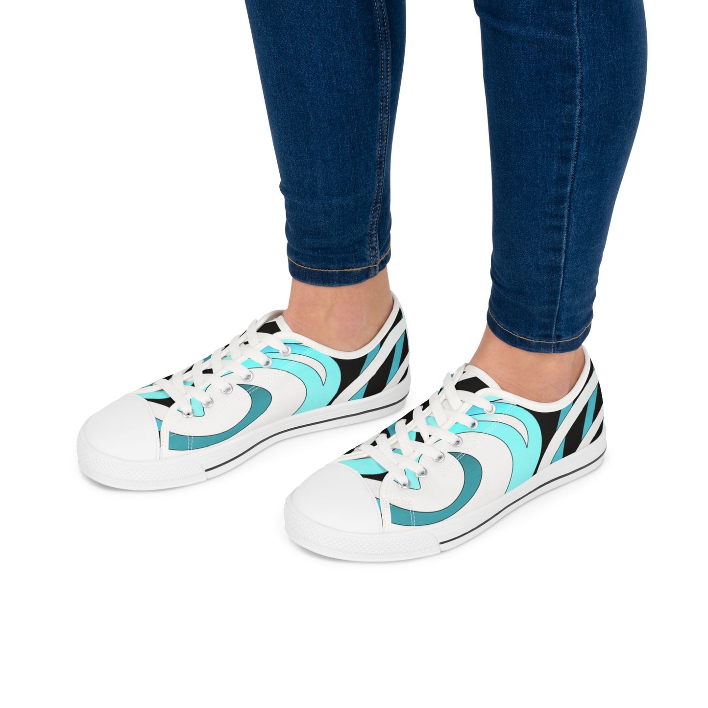 Low Top Sneakers – Aqua Wave Graphic Women's Canvas Shoes