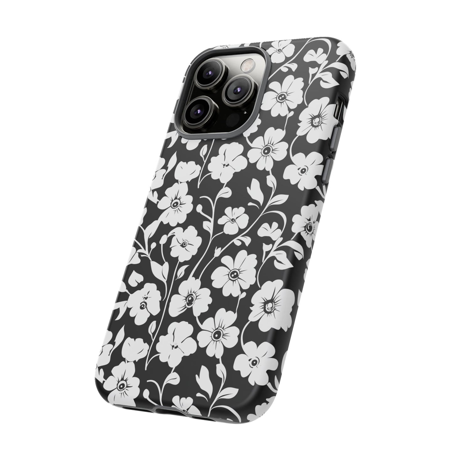 Floral Noir Tough Phone Case — Black & White Flower Protective Cover