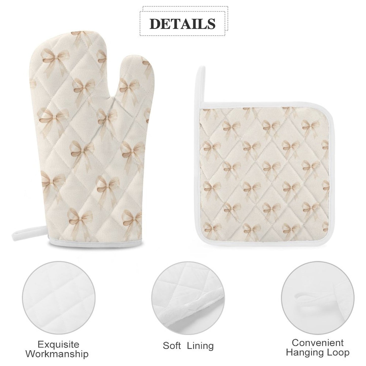 Oven Mitts & Pot Holder Set of 3 Ribbons