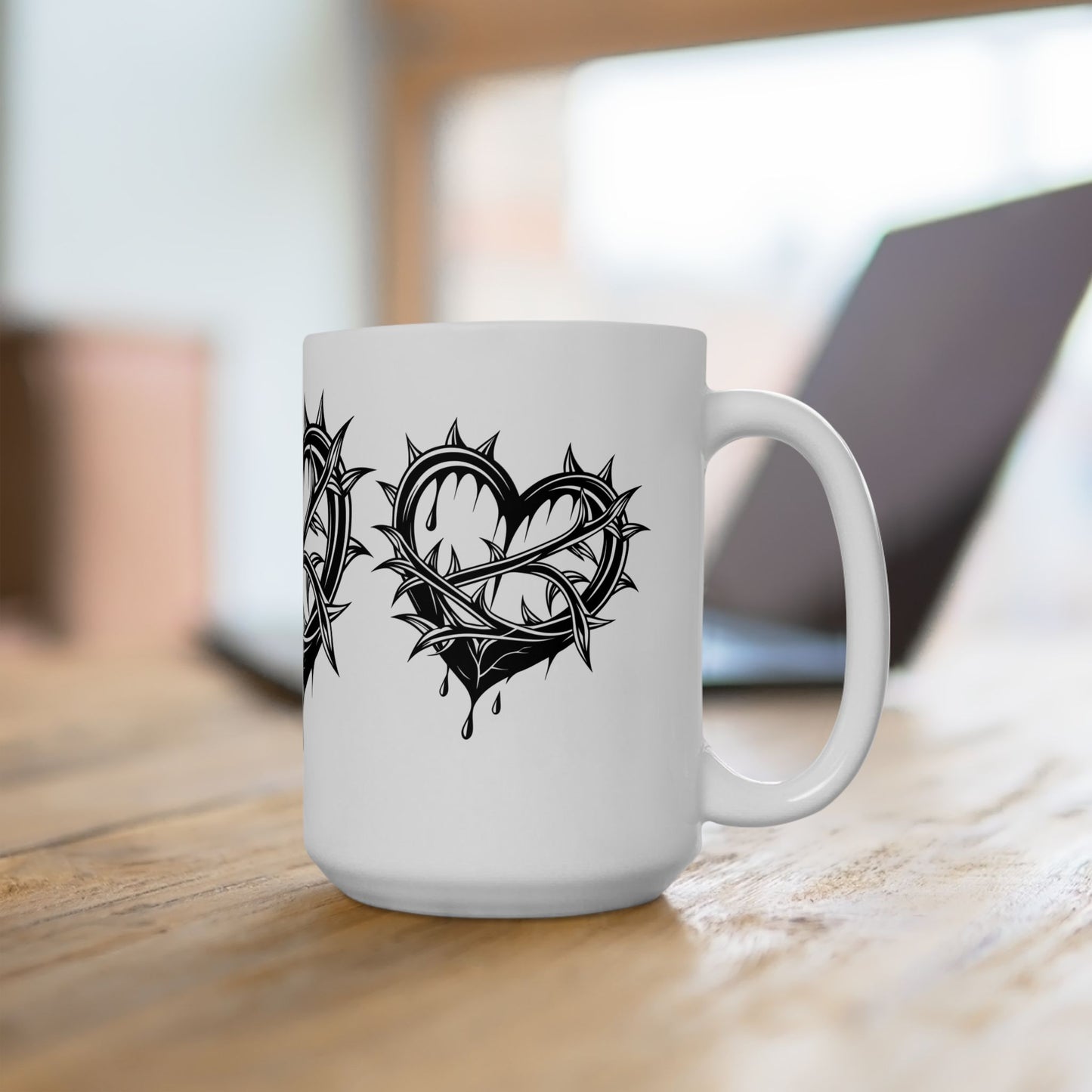 Gothic Heart Design Ceramic Mug | Unique Coffee Cup for Gifts, Valentine's Day, Home Decor, Art Lovers, or Halloween