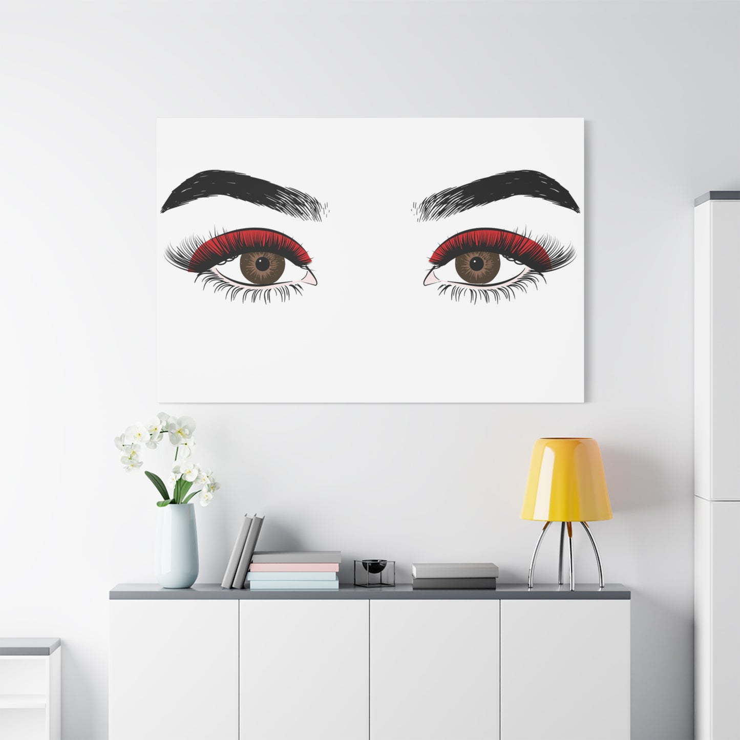 Red Lashes Wall Art Canvas — Glam Eyes Makeup Decor