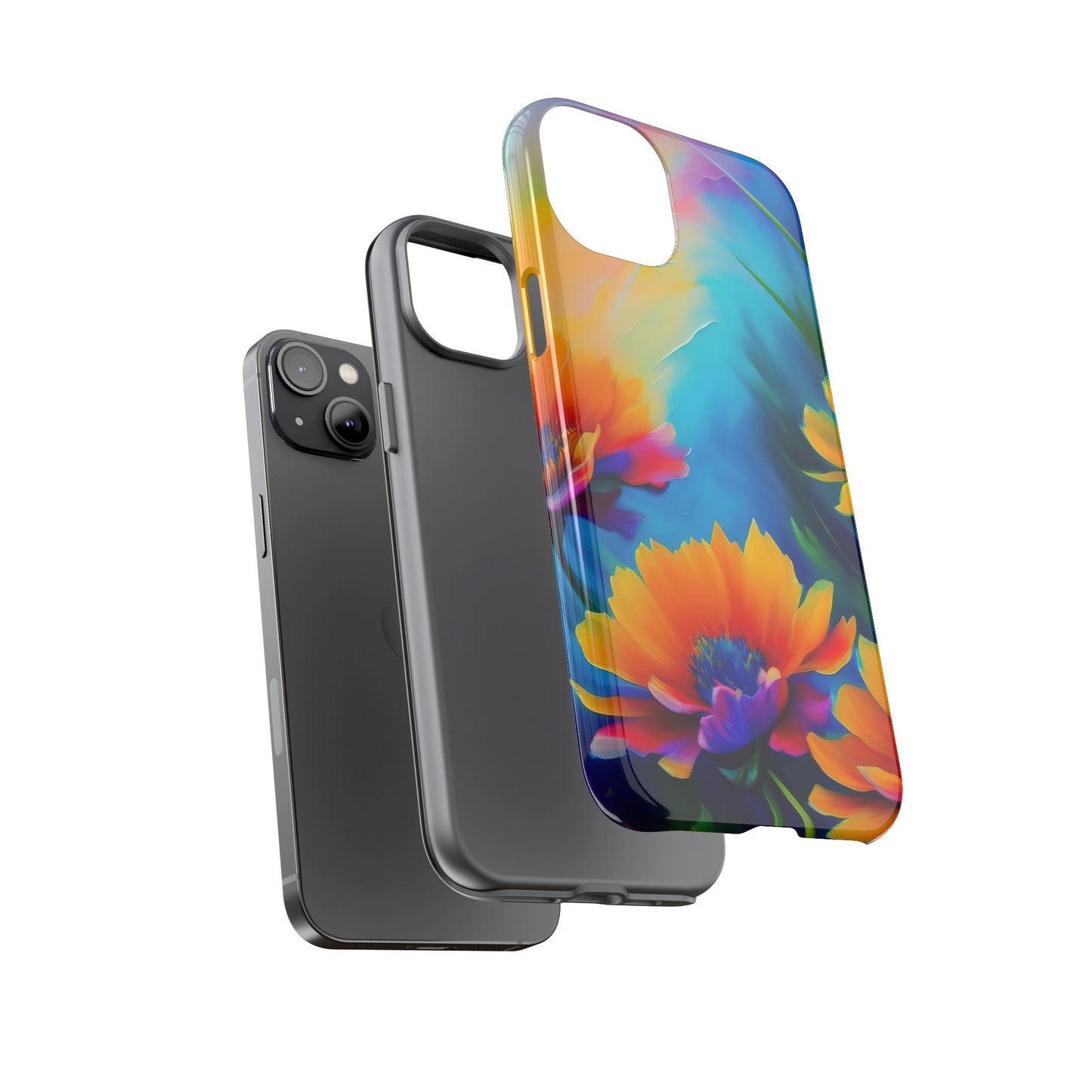 Floral Burst Tough Phone Case — Vibrant Watercolor Flowers Protective Cover