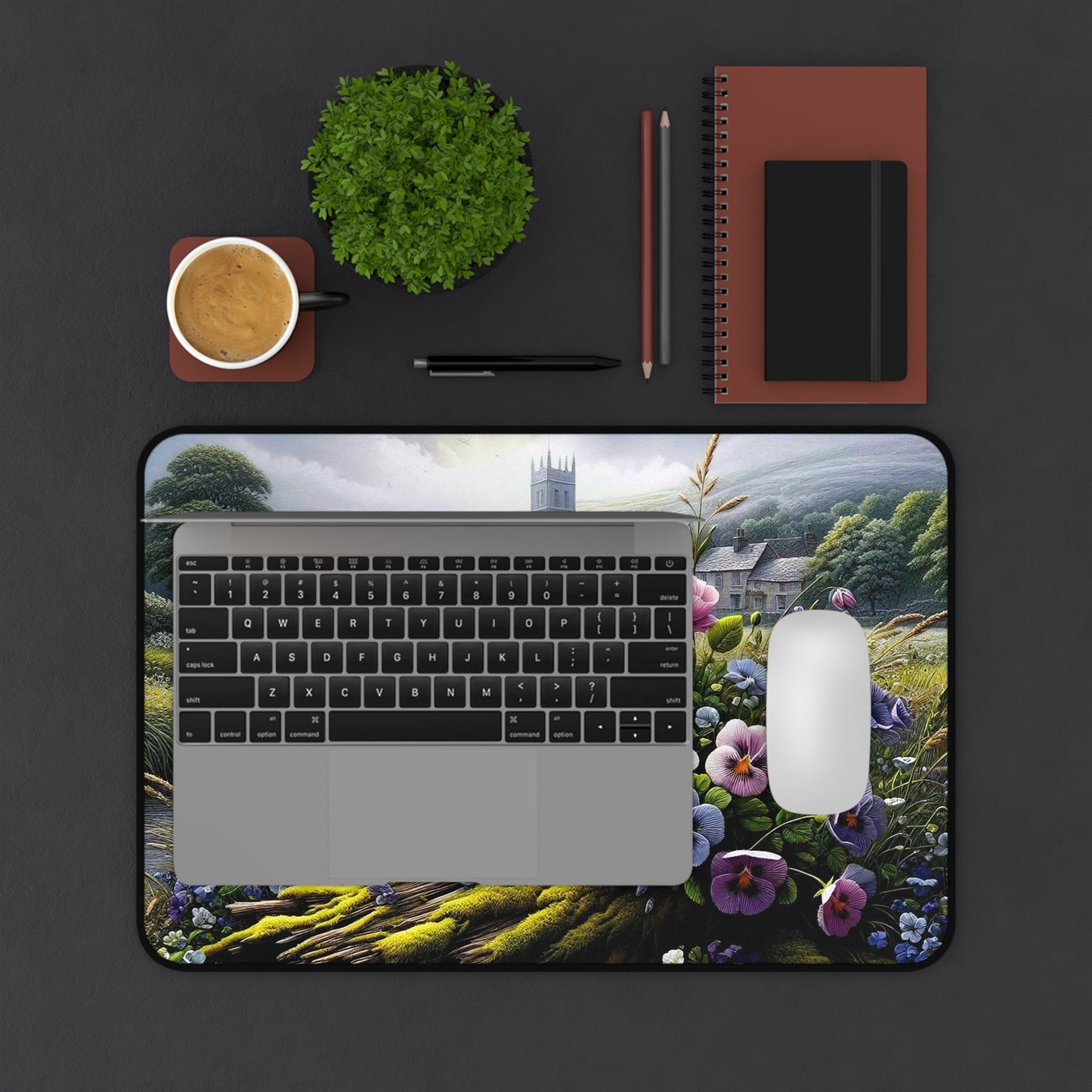 Floral Cottage Desk Mat — Vintage Pansies & Rose Desk Pad