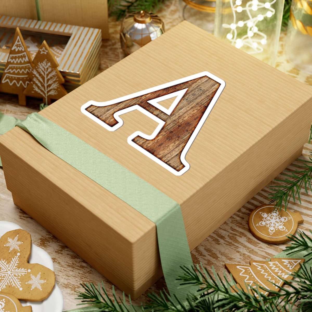 Woodgrain Letter A Kiss-Cut Sticker — Rustic Monogram Laptop Decal