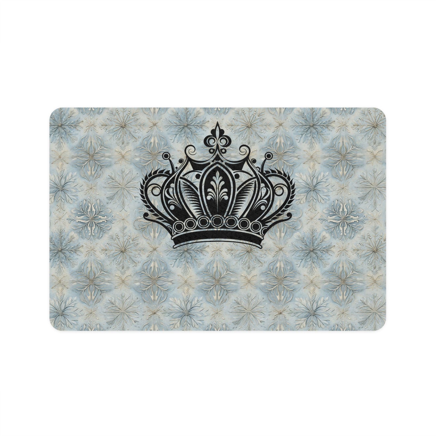 Crown Pattern Pet Food Mat — Royal Blue Decorative Cat & Dog Bowl Placemat (12x18)