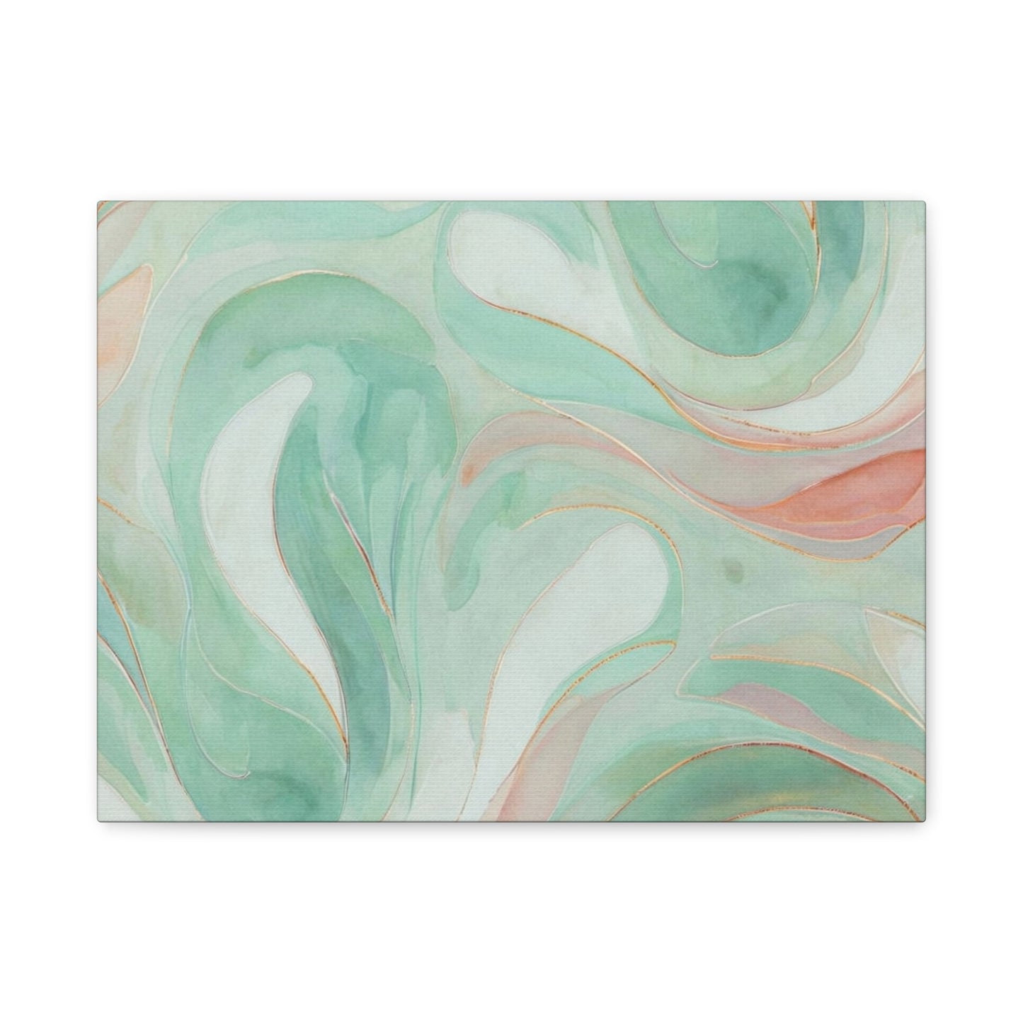 Abstract Green Marble Canvas Print — Teal & Coral Swirl Wall Art