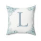 Monogram L Floral Border Decorative Pillow — Soft Blue Initial Throw Pillow