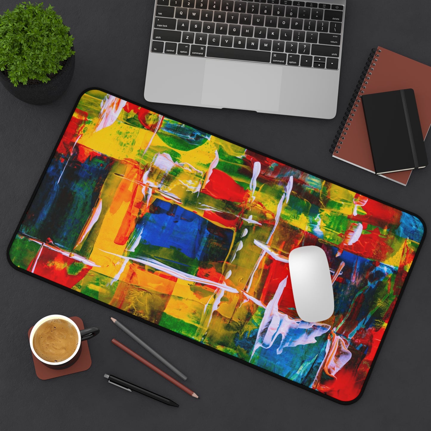 Abstract Color Splash Desk Mat — Vibrant Modern Office Mousepad