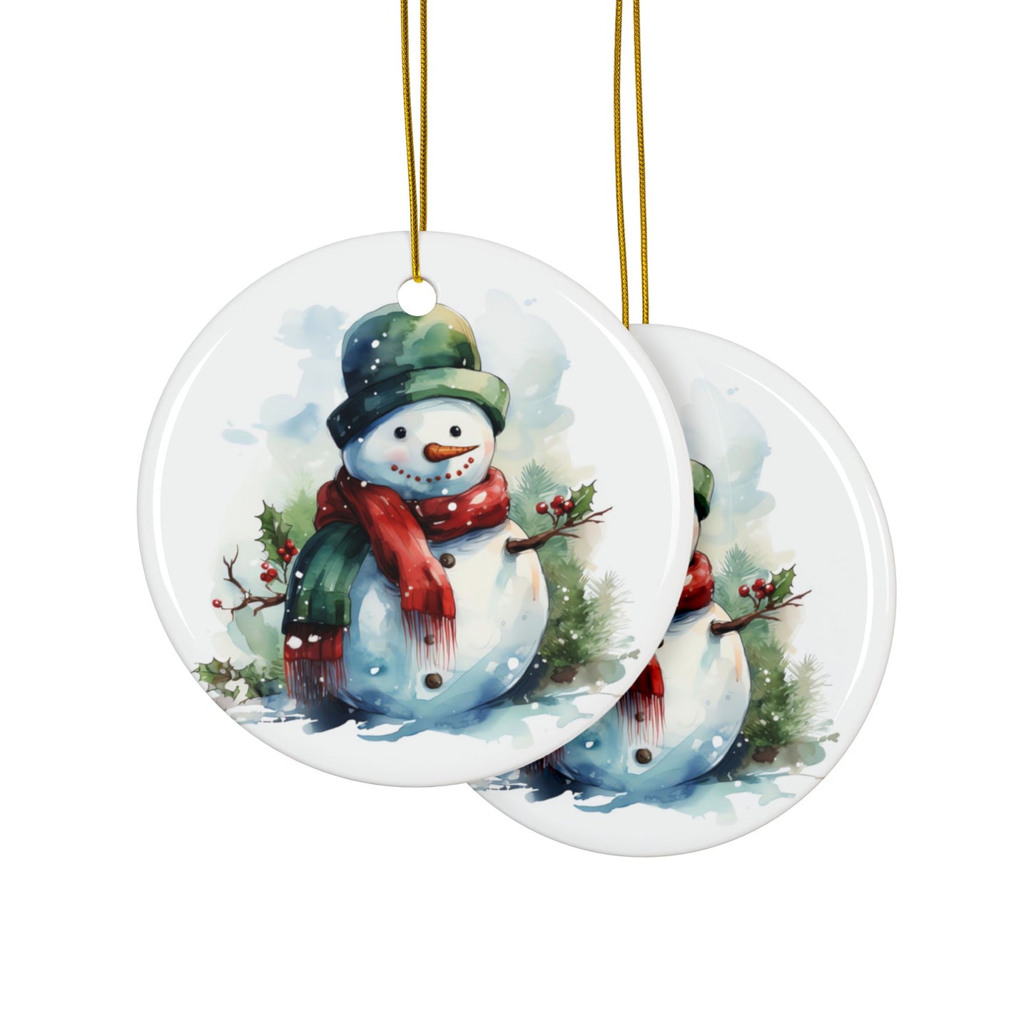 Snowman Ceramic Ornament — Double-Sided Holiday Tree Decoration