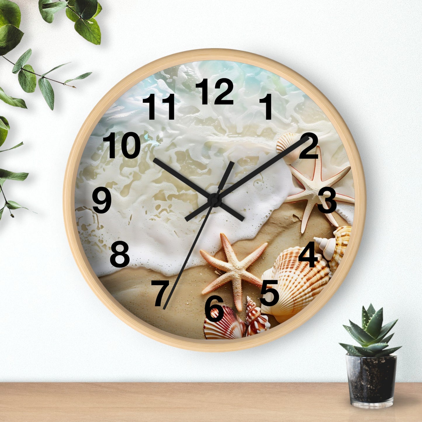 Beach Shells Wall Clock — Coastal Starfish Seaside Decor