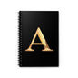 Gold Letter A Spiral Notebook - Elegant Stationery, Journal for Students, Gift for Writers, Office Supplies, Personalized