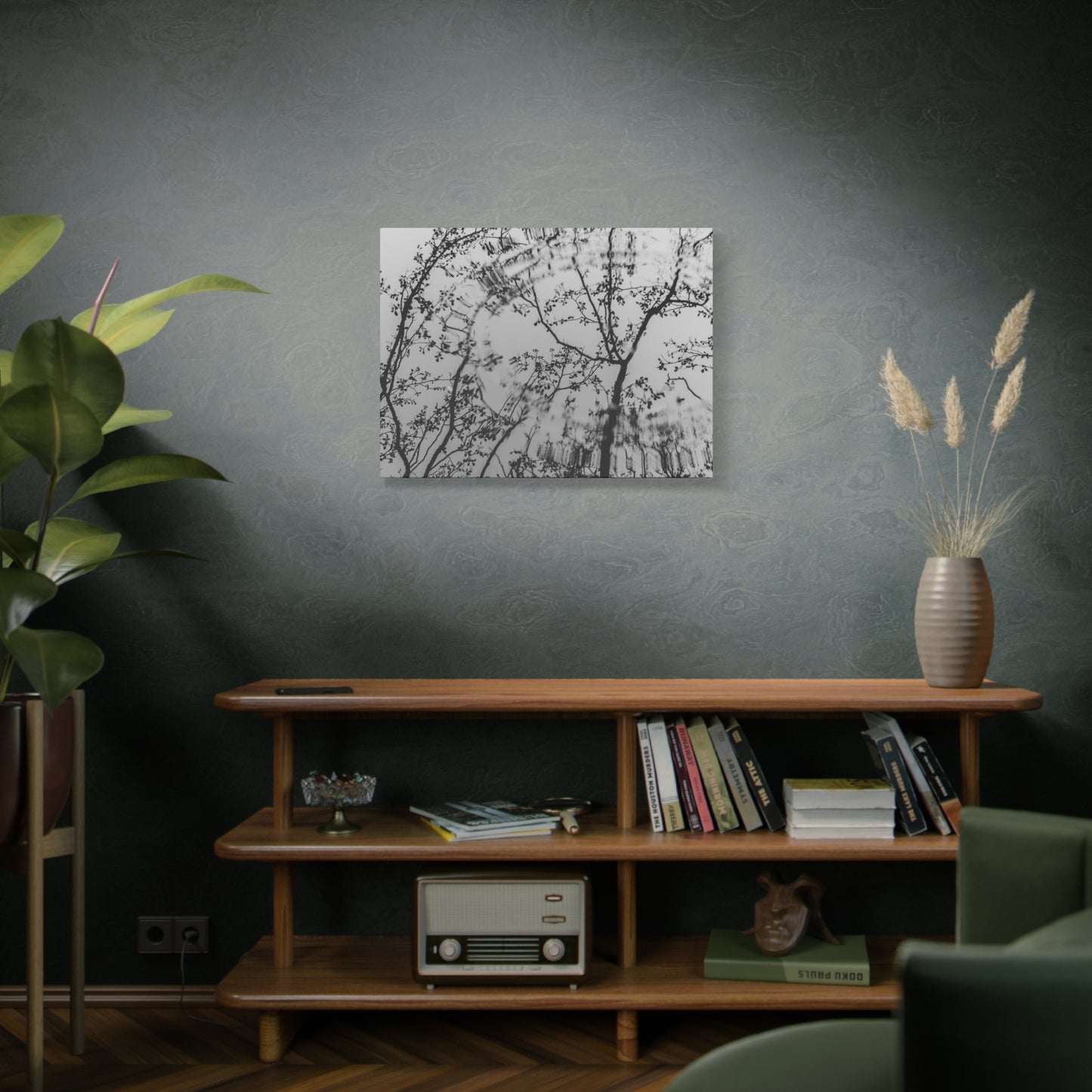 Canvas Wall Art — Monochrome Blurred Ferris Wheel with Tree Silhouettes
