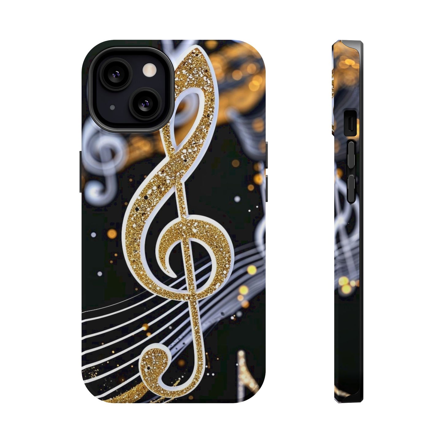 Music Notes Magnetic Impact-Resistant Phone Case — Gold Treble Clef Design