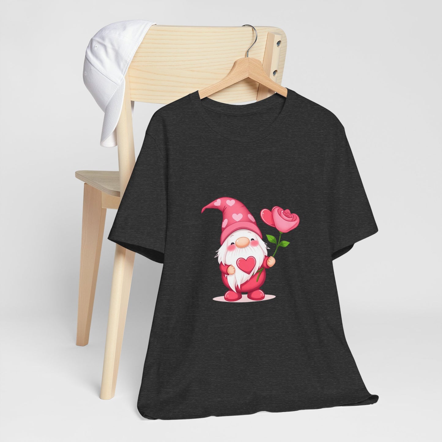 Valentine Gnome T‑Shirt — Cute Pink Gnome Holding Rose Tee