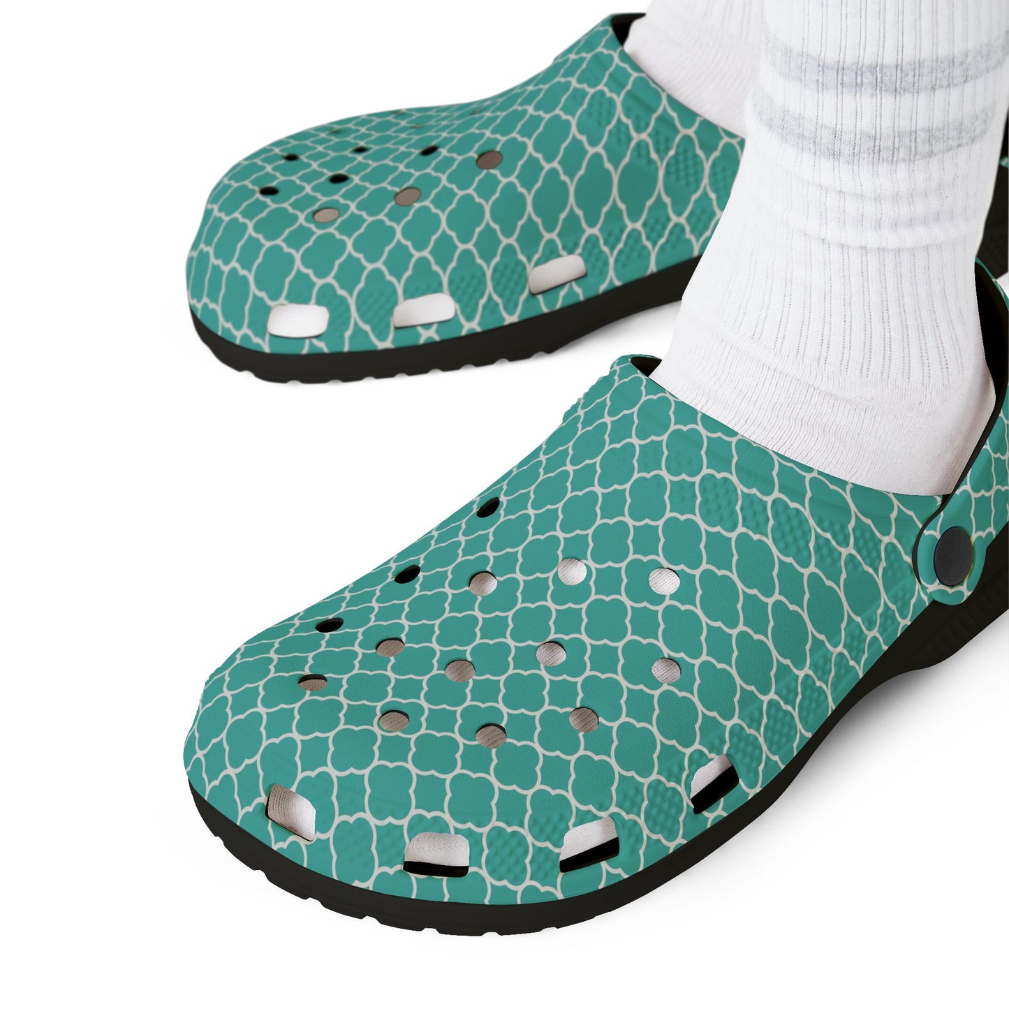 Aqua Tile Pattern EVA Clogs — Lightweight Casual Slip-On Shoes