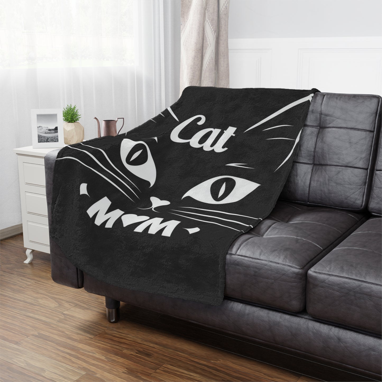 Cat Mom Minky Blanket – Soft Black Cat Face Throw for Pet Lovers