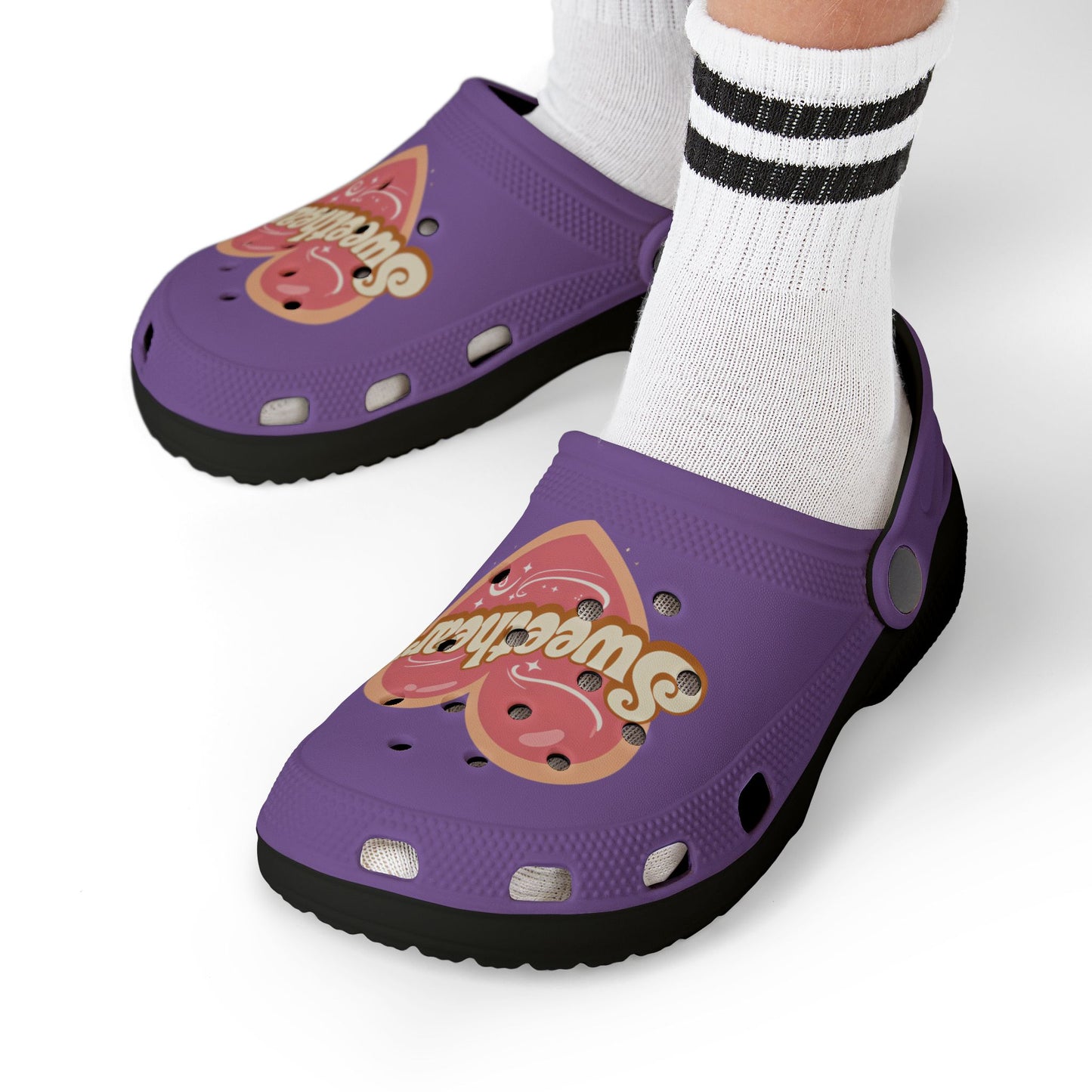 Kids Purple "Sweetheart" Foam Clogs — Cute Heart Graphic Slip-On Shoes