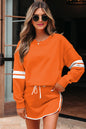 Orange Varsity Stripe Detail Drop Shoulder Pullover Mini Skort Set