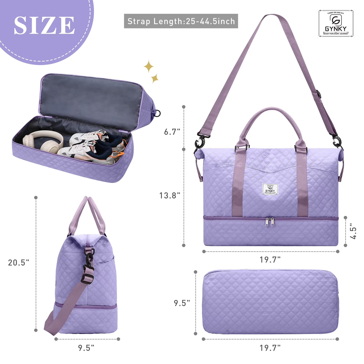 Gynky Travel Duffle Bag Weekender Bags for Women with Shoe Compartment Carry on Overnight Bag Gym Duffel Bag with Wet Pocket Hospital Bags for Labor and Delivery
