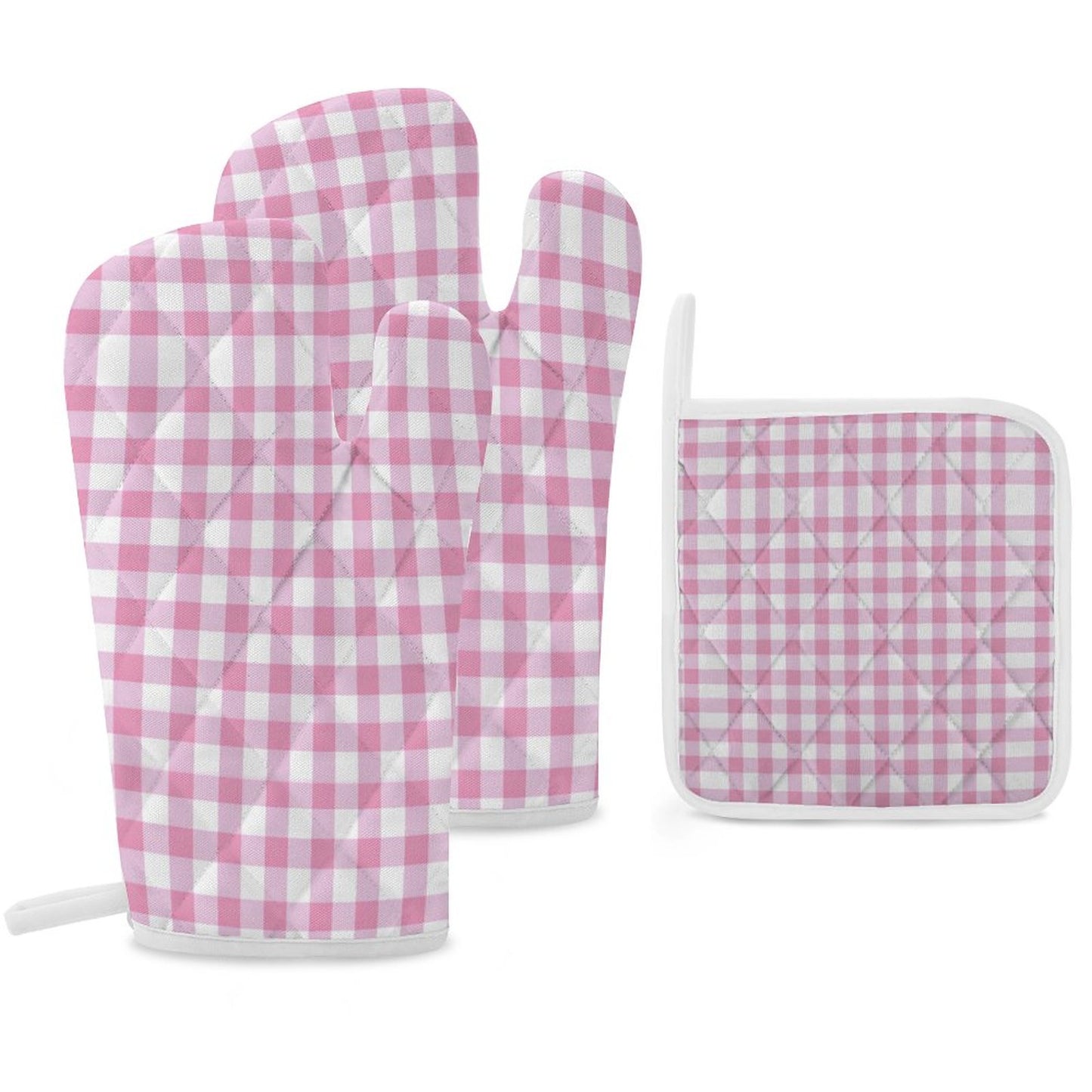 Oven Mitts & Pot Holder Set of 3 - Pink stripes