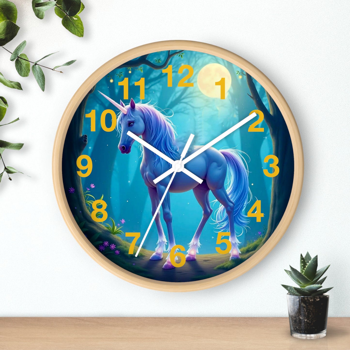 Blue Unicorn Fantasy Wall Clock | Magical Forest Timepiece