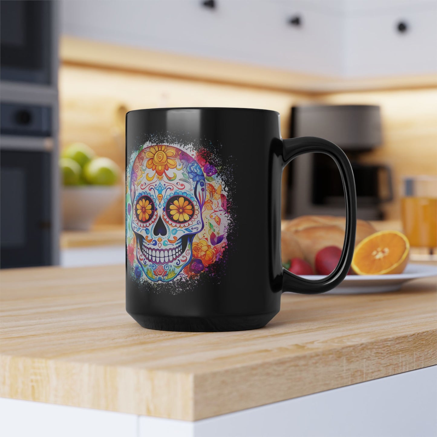 Day of the Dead Sugar Skull Black 15oz Coffee Mug