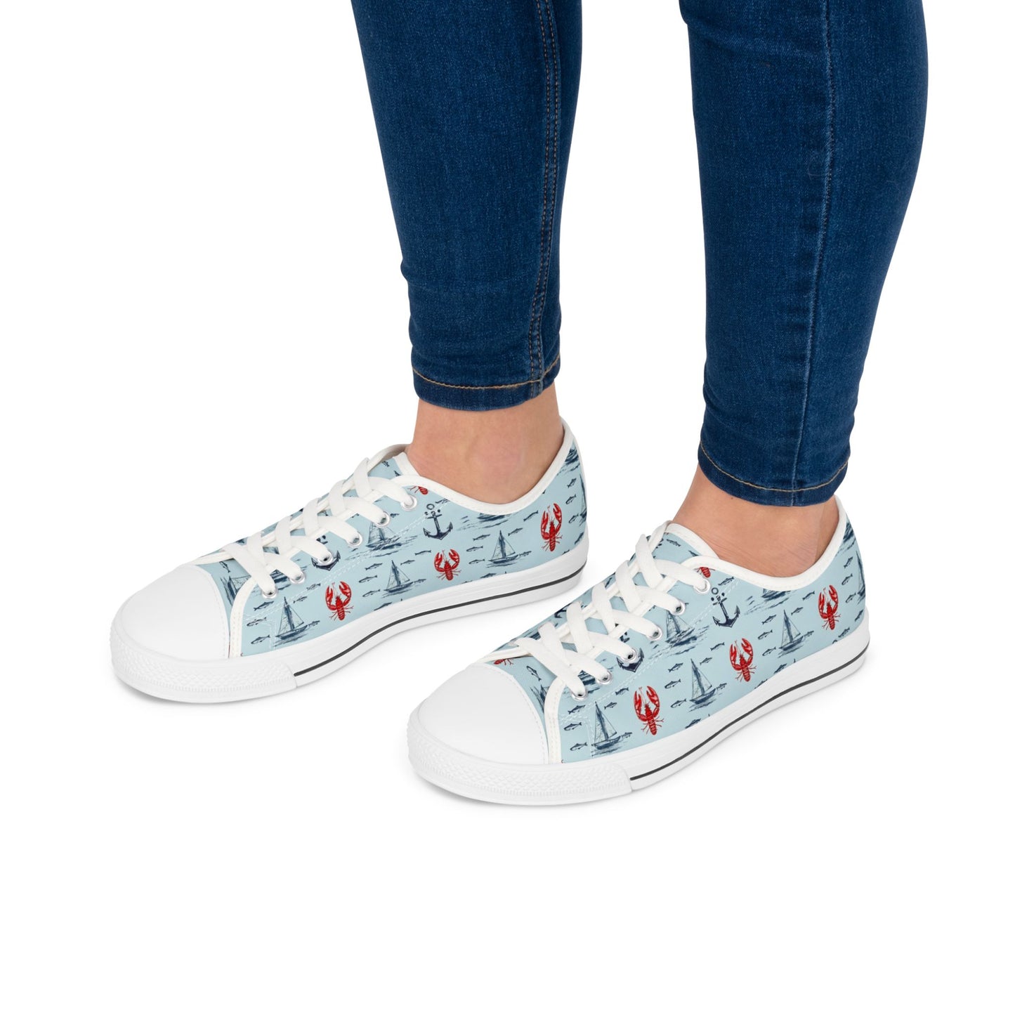Lobster Nautical Low-Top Sneakers —  Coastal Sailboat Print